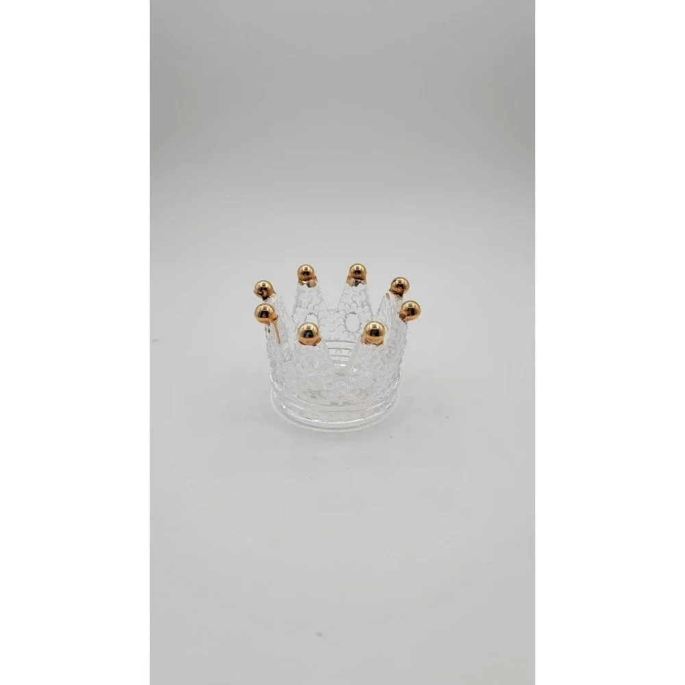 Vintage Style Crystal Glass Crown  Candle Holder Gold Point trinket‎ dish decor